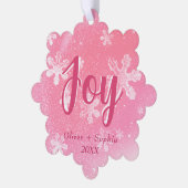 Joy Pink Snowflakes Kerstvakantie Ornament Kaart (Links)