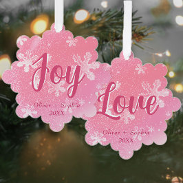 Joy Pink Snowflakes Kerstvakantie Ornament Kaart