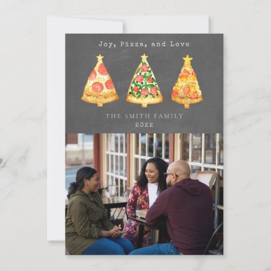 Joy Pizza Love kerstbord Foto Feestdagenkaart (Voorkant)