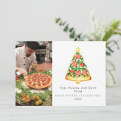 Joy Pizza Love Kerstmis Italiaans Restaurant Foto Feestdagenkaart (Staand voorkant)