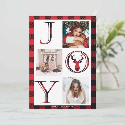 Joy Plaid 3 fotocollage Feestdagenkaart (Staand voorkant)