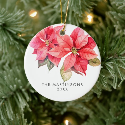 Joy Poinsettia Kerstkrans met bessen Keramisch Ornament (Boom)