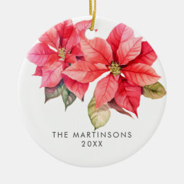 Joy Poinsettia Kerstkrans met bessen Keramisch Ornament