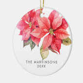 Joy Poinsettia Kerstkrans met bessen Keramisch Ornament (Links)
