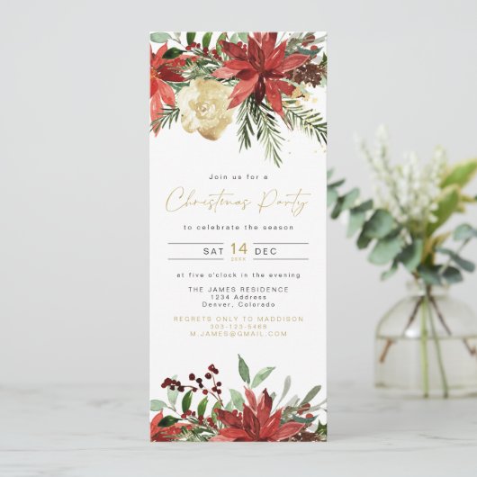 JOY Poinsettia Rode Bloemen Vakantie Party Kaart (Staand voorkant)