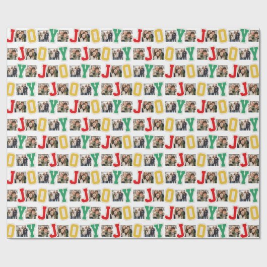 Joy preppy patches kleurrijke drie foto kerst cadeaupapier (Vlak)