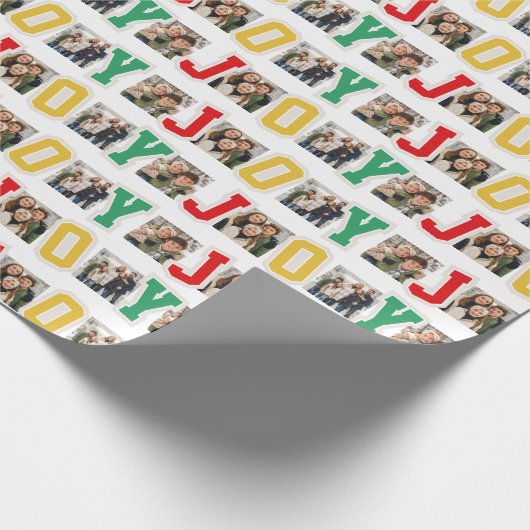 Joy preppy patches kleurrijke drie foto kerst cadeaupapier (Hoek)