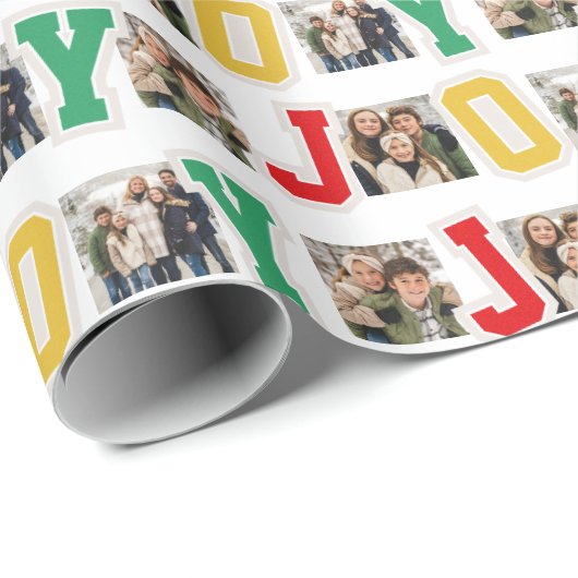 Joy preppy patches kleurrijke drie foto kerst cadeaupapier (Rol Hoek)