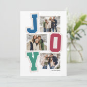 Joy preppy patches kleurrijke drie foto kerst feestdagenkaart (Staand voorkant)