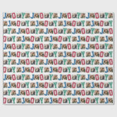 Joy preppy patches kleurrijke kerst drie foto cadeaupapier (Vlak)