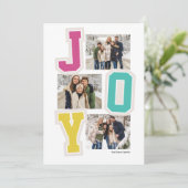Joy preppy patches leuk roze drie foto kerst feestdagenkaart (Staand voorkant)
