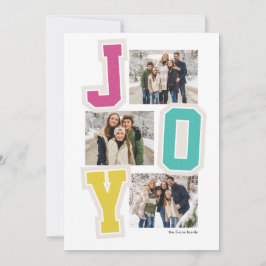 Joy preppy patches leuk roze drie foto kerst feestdagenkaart