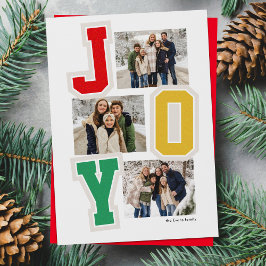 Joy preppy patches trendy drie foto kerst feestdagenkaart