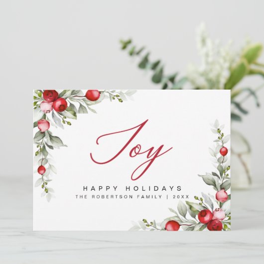 Joy Prettige feestdagen Botanical Berry Wenskaart (Staand voorkant)