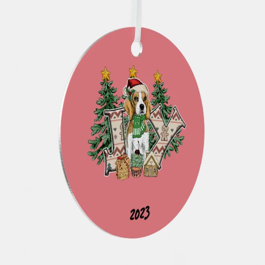Joy Puppy Kerstmis Metalen Ornament (Voorkant Rechts)