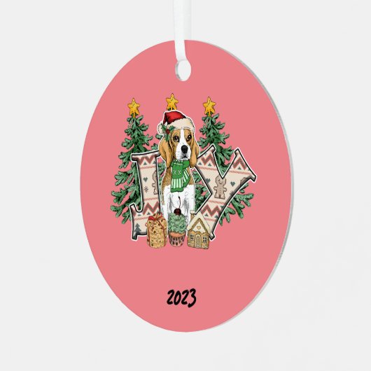 Joy Puppy Kerstmis Metalen Ornament (Voorkant links)