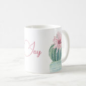 Joy Quote Green Cacti roze Succulent Flower Koffiemok (Voorkant rechts)