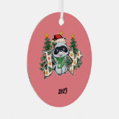 Joy Raccoon Kerstmis Metalen Ornament (Voorkant Rechts)