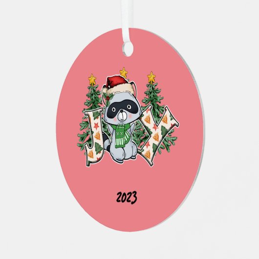 Joy Raccoon Kerstmis Metalen Ornament (Voorkant links)