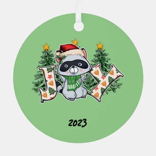 Joy Raccoon Kerstmis Metalen Ornament (Achterkant)