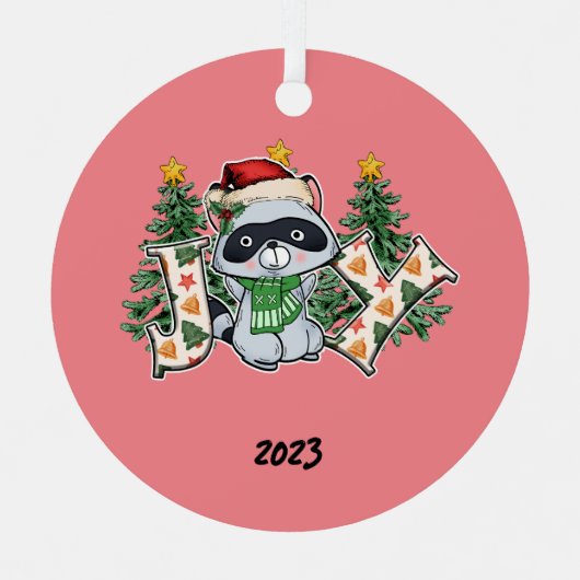 Joy Raccoon Kerstmis Metalen Ornament (Voorkant)