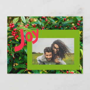 Joy Red Berries Family Photo Holiday Briefkaart