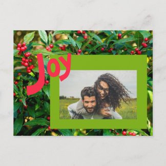Joy Red Berries Family Photo Holiday Briefkaart