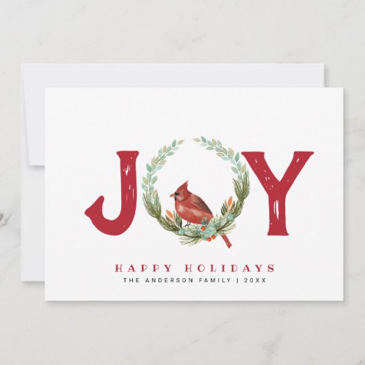  Joy Red Bird Wreate Wenskaart (Voorkant)