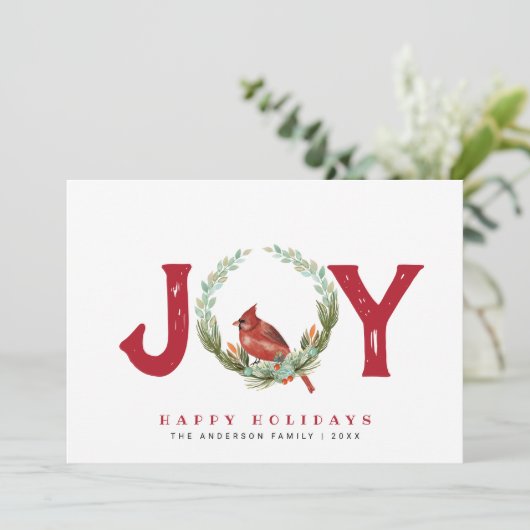  Joy Red Bird Wreate Wenskaart (Staand voorkant)