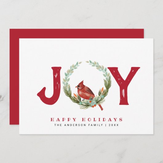 Joy Red Bird Wreate Wenskaart (Voorkant / Achterkant)