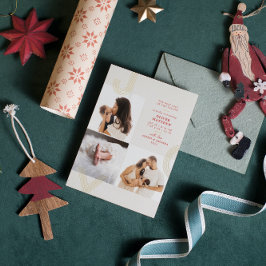 Joy Red Birth kondiging Gold Foil Holiday Folie Feestdagenkaart