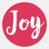 Joy Red Brushed Script Holiday Ronde Sticker (Voorkant)