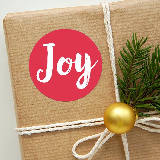 Joy Red Brushed Script Holiday Ronde Sticker