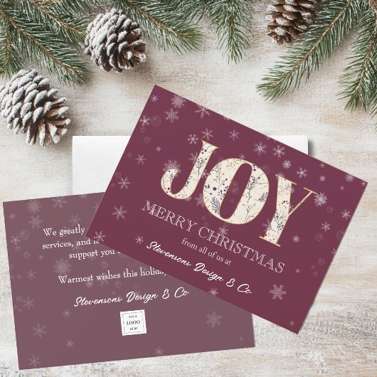 Joy Red Business Holiday Kaart met Logo