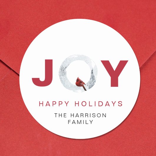 Joy Red Cardinal Waterverf Christmas Ronde Sticker
