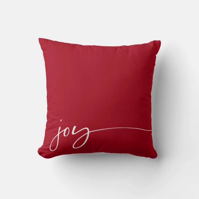 Joy Red Elegant Script Typografie kerst Kussen (Voorkant)