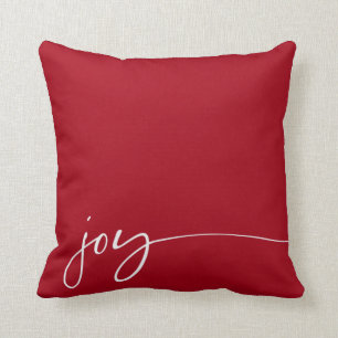 Joy Red Elegant Script Typografie kerst Kussen
