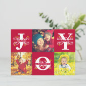 Joy Red en White 4-fotokerst Feestdagenkaart (Staand voorkant)