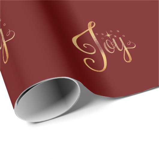 "Joy" Red Gold Script Elegant Holiday Seasonal Cadeaupapier (Rol Hoek)