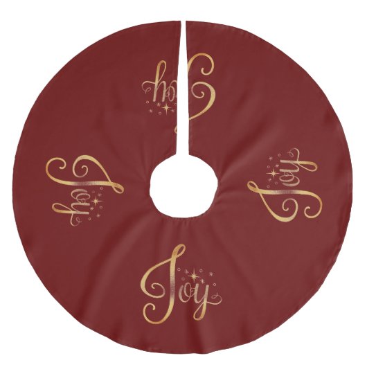 "Joy" Red Gold Script Elegant Holiday Seasonal Kerstboom Rok (Voorkant)