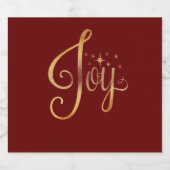 "Joy" Red Gold Script Elegant Holiday Seasonal Sparkling Wijnetiket (Enkel label)