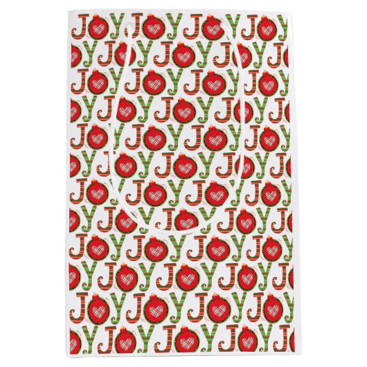 Joy Red Green Kerstfeestdag Medium Cadeauzakje (Voorkant)