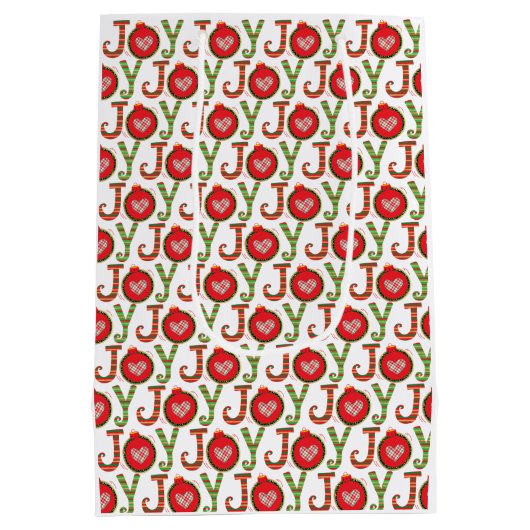 Joy Red Green Kerstfeestdag Medium Cadeauzakje (Achterkant)