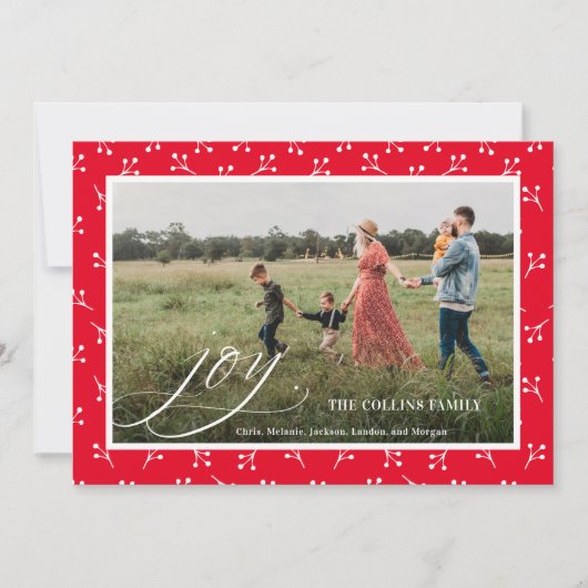 Joy Red Lijst Berry Pattern Feestdagenkaart (Voorkant)