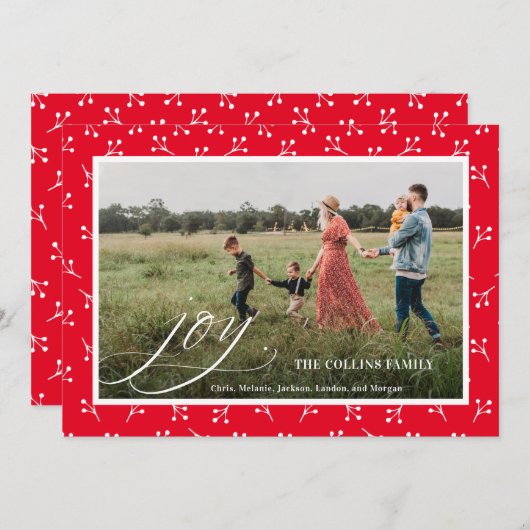 Joy Red Lijst Berry Pattern Feestdagenkaart (Voorkant / Achterkant)