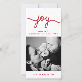 Joy Red Modern Script-kerstfotokaart Feestdagenkaart