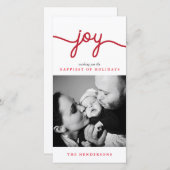 Joy Red Modern Script-kerstfotokaart Feestdagenkaart (Voorkant / Achterkant)
