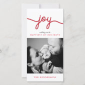 Joy Red Modern Script-kerstfotokaart Feestdagenkaart (Voorkant)
