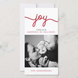 Joy Red Modern Script-kerstfotokaart Feestdagenkaart
