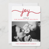 Joy Red Modern Script-kerstfotokaart Feestdagenkaart (Voorkant)